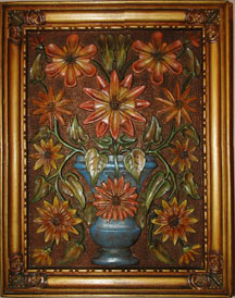 Folkart Wood carving of flowers
